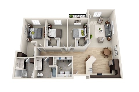 Floor plan for 3 beds, 2 baths, 1468 sqft